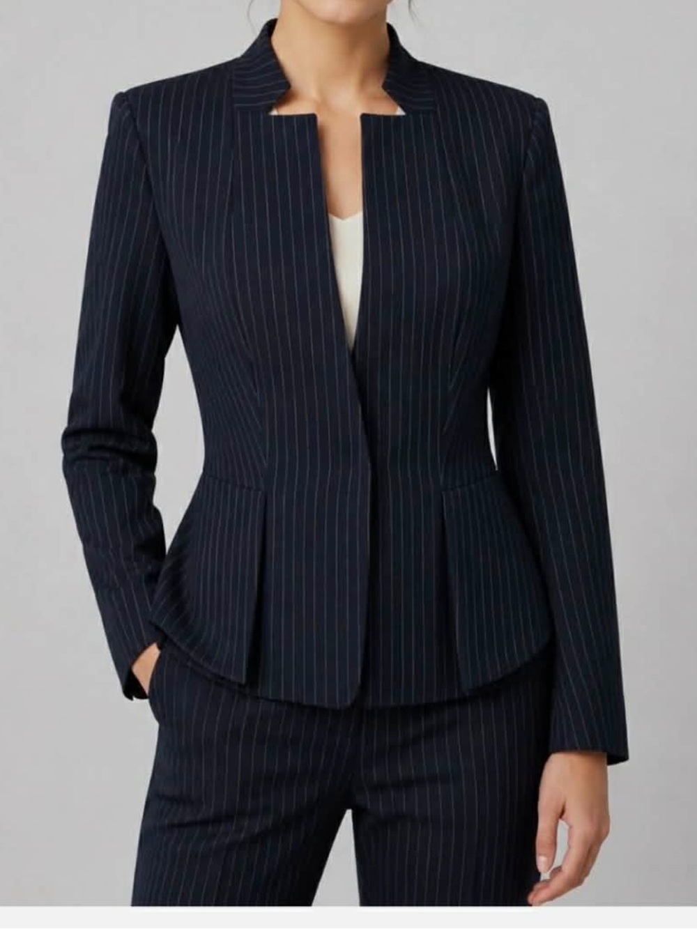 Zara Blue Blazer Tailored Pinstripe Suit Jacket